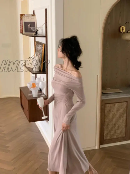 xsrrr Summer Spring New Elegant Long Sleeve Off Shoulder Dress Women Sexy Party Lady Fashion Clothing