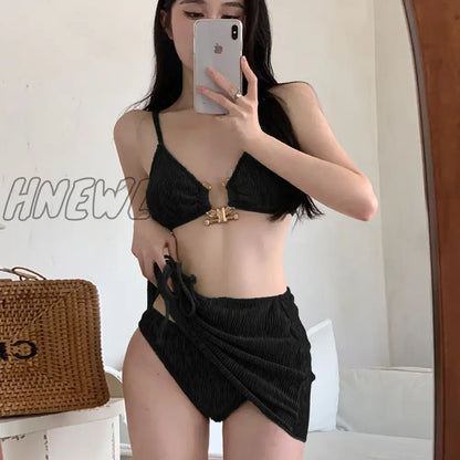 xsrrr Summer Swimsuit Women's Sexy Bikini Set Holiday Style Sexy Split Swimsuit Cover Skirt Beach Women's Sexy Three Piece Set