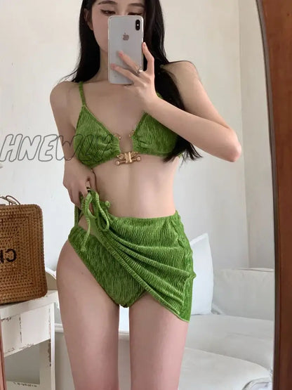 xsrrr Summer Swimsuit Women's Sexy Bikini Set Holiday Style Sexy Split Swimsuit Cover Skirt Beach Women's Sexy Three Piece Set