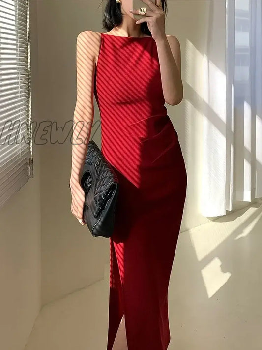 xsrrr Summer Women Elegant Casual Midi Dress Spaghetti Strap Bodycon Slim Party Birthday Clothes Female Solid Chic Vestidos New Robe