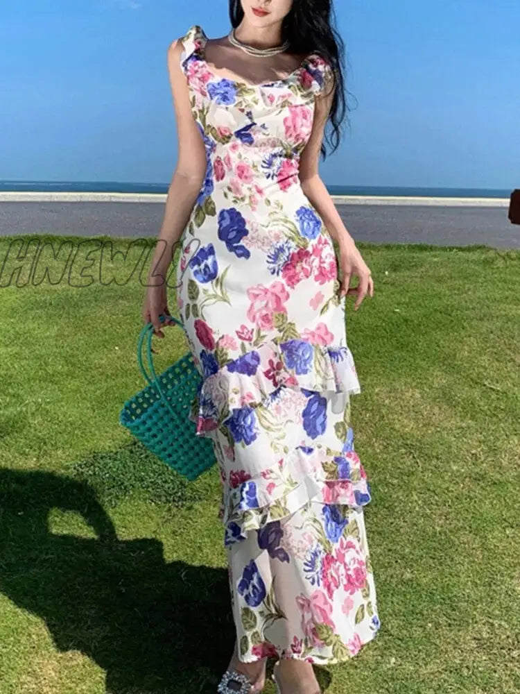 xsrrr Summer Women Floral Bodycon Slim Party Dress Sleeveless Casual Birthday One Pieces Robe Chic Elegant Female Clothings Vestidos