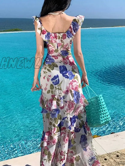 xsrrr Summer Women Floral Bodycon Slim Party Dress Sleeveless Casual Birthday One Pieces Robe Chic Elegant Female Clothings Vestidos