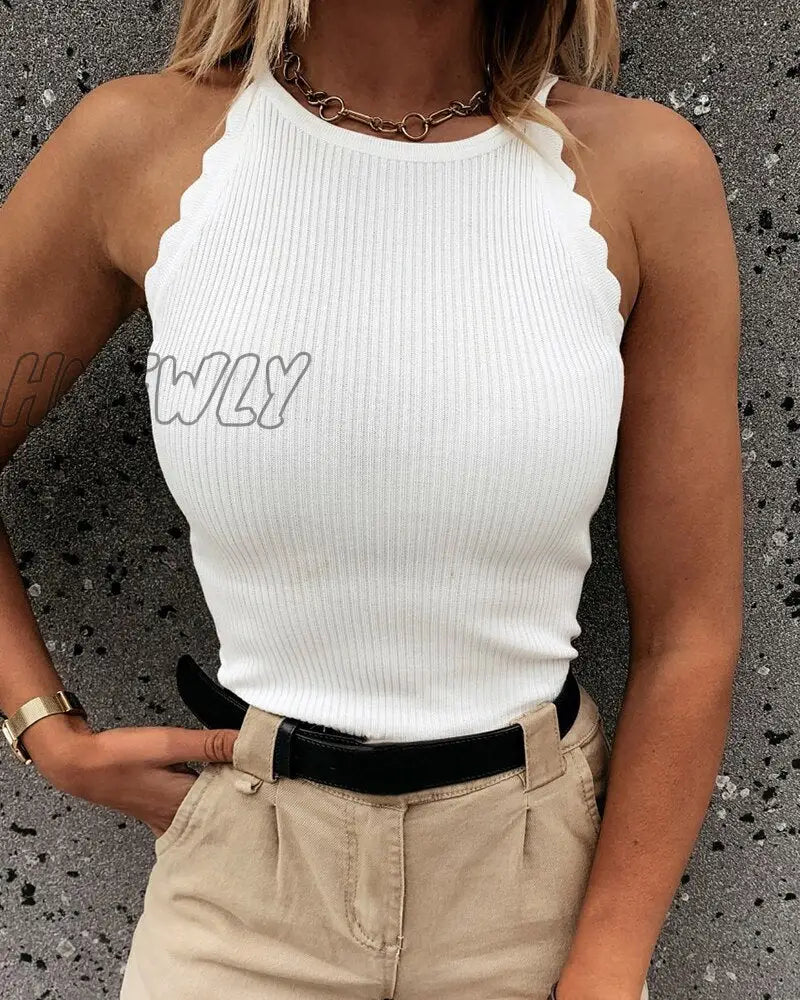 xsrrr Summer Women Ribbed Basic Tank Tops Sexy Crop Vest Solid Harajuku Style Knitted Khaki Sport Tight Soft Casual Tops Outfits