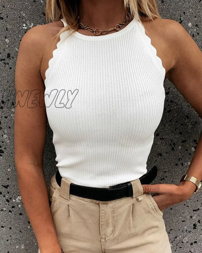 xsrrr Summer Women Ribbed Basic Tank Tops Sexy Crop Vest Solid Harajuku Style Knitted Khaki Sport Tight Soft Casual Tops Outfits