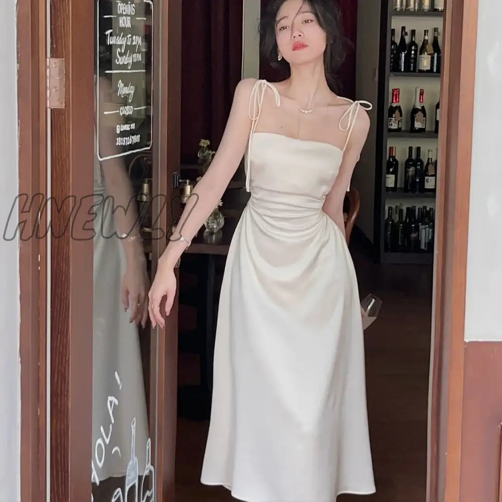 Hnewly Summer Women Spaghetti Strap Elegant Midi Satin Dresses Wedding Evening Birthday Holiday Backless Prom Clothes New