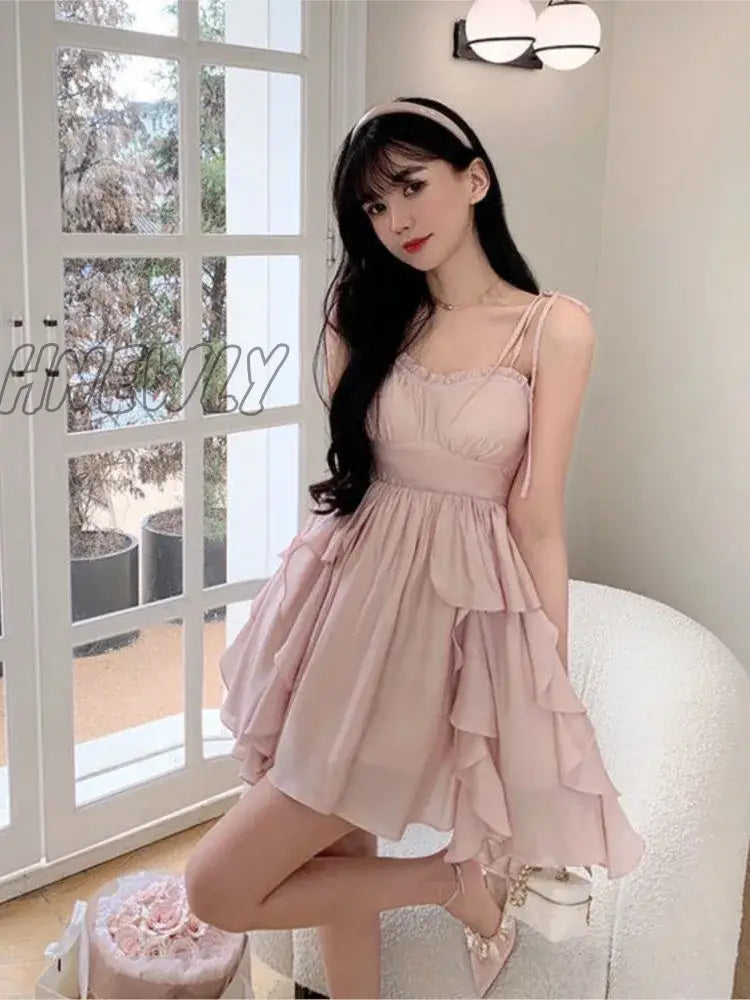 Hnewly Summer Women Sundress Suspenders Ruffles Fairy Dress Elegant Feminine Holiday Beach Romantic Dress traf robe платье