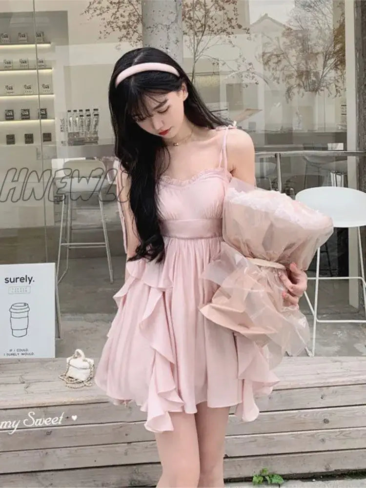 Hnewly Summer Women Sundress Suspenders Ruffles Fairy Dress Elegant Feminine Holiday Beach Romantic Dress traf robe платье