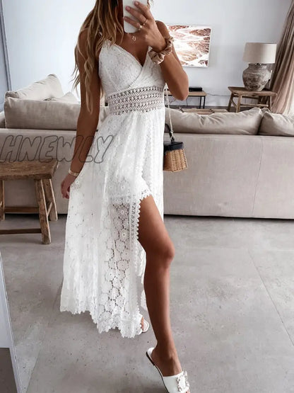 xsrrr Summer Women Suspender Playsuit Dress Casual Sleeveless Hollow Out Floral Lace Sling Sundress Party Street Beach Outfit