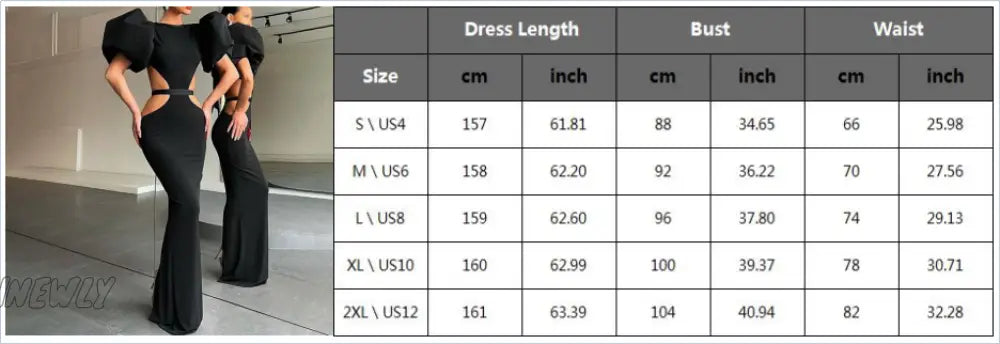 xsrrr Summer Women's Dress Fashion Cut Out Backless Evening Sexy Night Club Party Black Puff Sleeve Celebrity Long Formal Dress