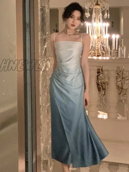 Hnewly Summer Women's Retro Elegant Sleeveless Spaghetti Strap Party Prom Wedding Dress Chic Skinny Mid Length Vestidos Women's Dresses