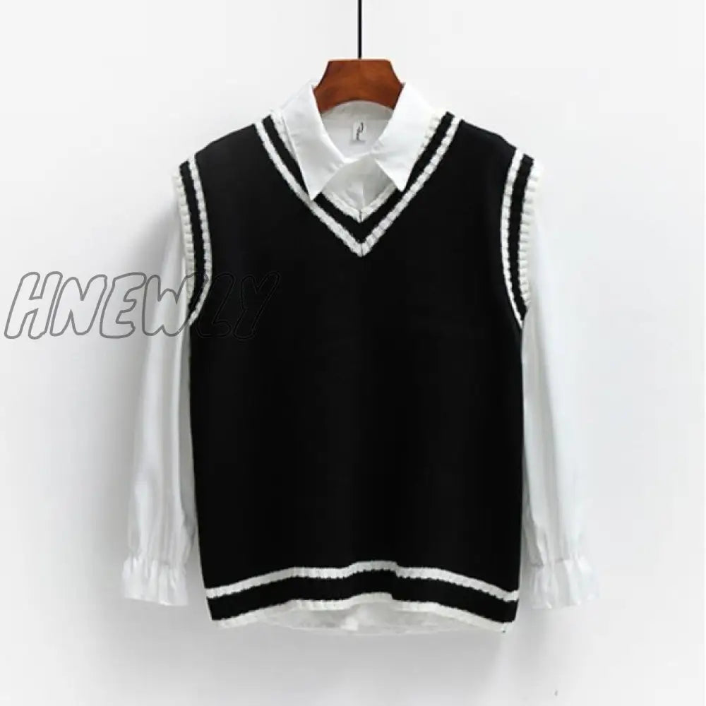 xsrrr Sweater Vest Women Striped Japanese-style Sleeveless V-neck All-match Loose Casual Preppy-style Lovely Students Fashion Ulzzang