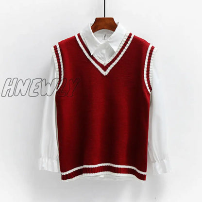 xsrrr Sweater Vest Women Striped Japanese-style Sleeveless V-neck All-match Loose Casual Preppy-style Lovely Students Fashion Ulzzang