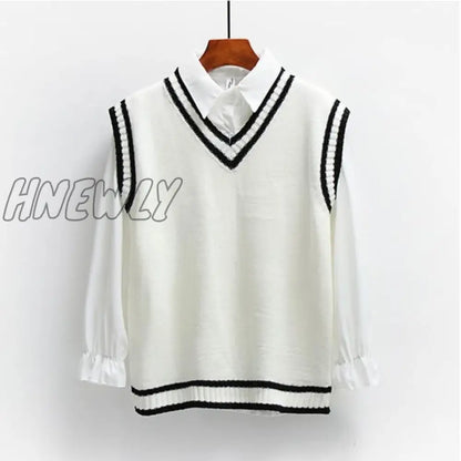 xsrrr Sweater Vest Women Striped Japanese-style Sleeveless V-neck All-match Loose Casual Preppy-style Lovely Students Fashion Ulzzang