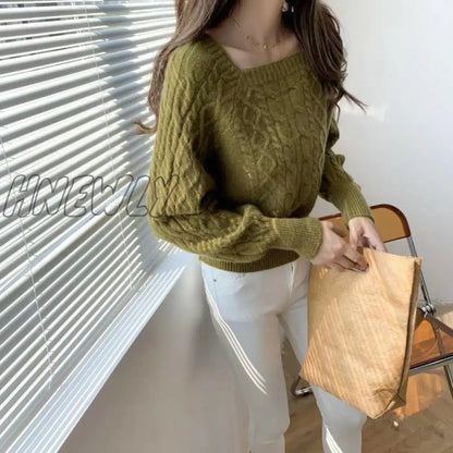 Hnewly Sweaters Women Fashion Slim Square Collar Long Sleeve Knitting Solid Simple Soft Cozy Tender Design Ulzzang Feminine Pullovers Winter Night Out Outfit