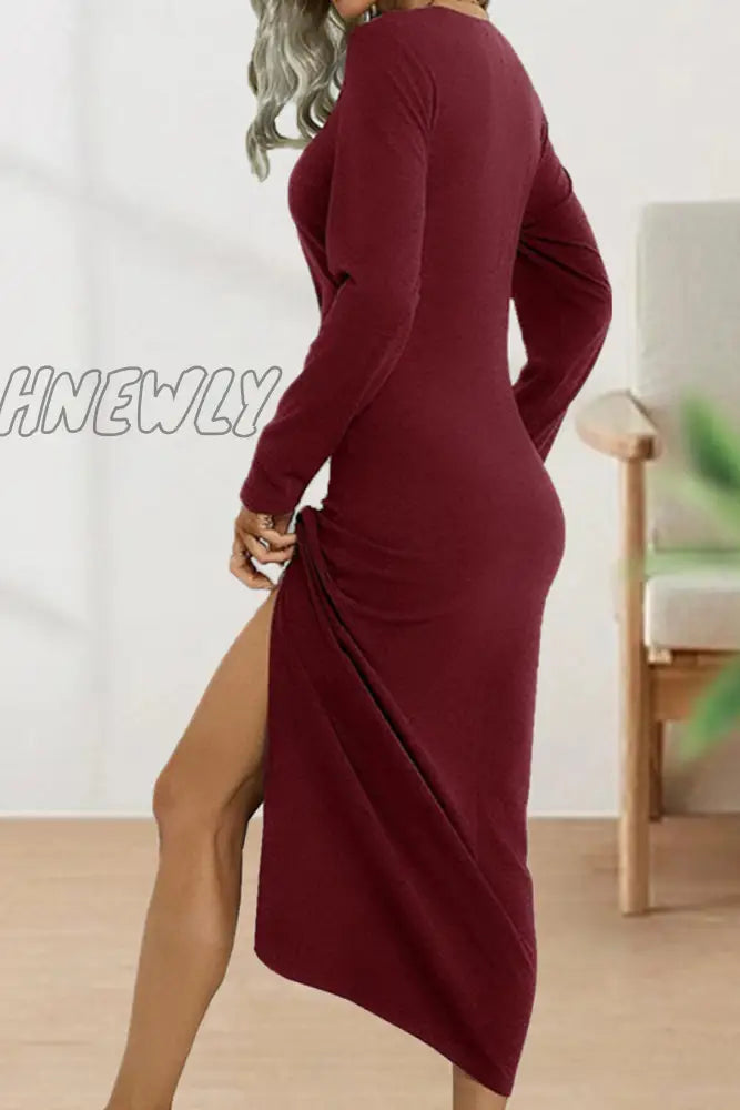 xsrrr - Sweet Elegant Solid Fold O Neck Sheath Dresses(6 Colors)