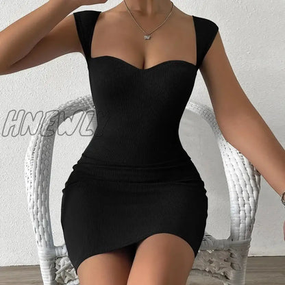 xsrrr Sweetheart Neck Bodycon Dress, Party Wear Solid Sleeveless Dress, Women's Clothing