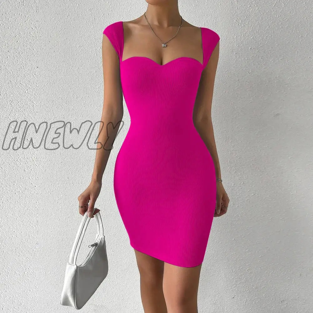 xsrrr Sweetheart Neck Bodycon Dress, Party Wear Solid Sleeveless Dress, Women's Clothing