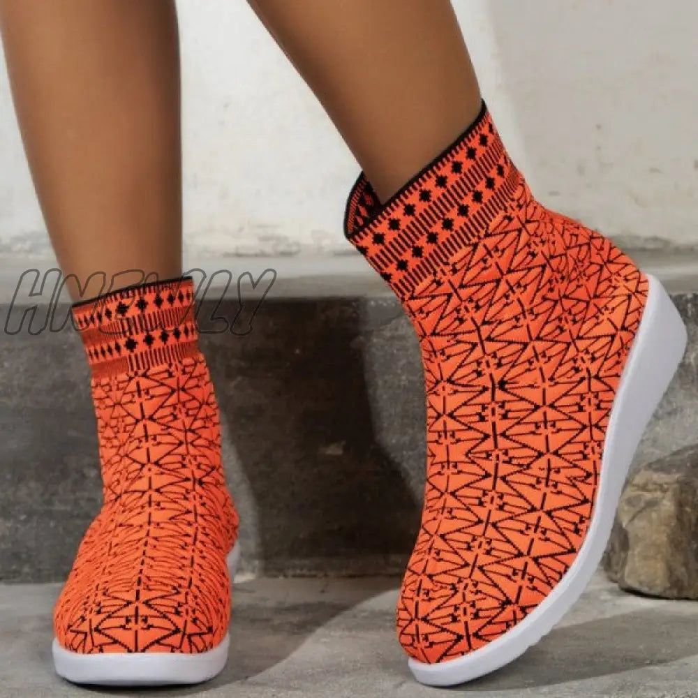 xsrrr - Tangerine Red Casual Patchwork Round Comfortable Out Door Shoes