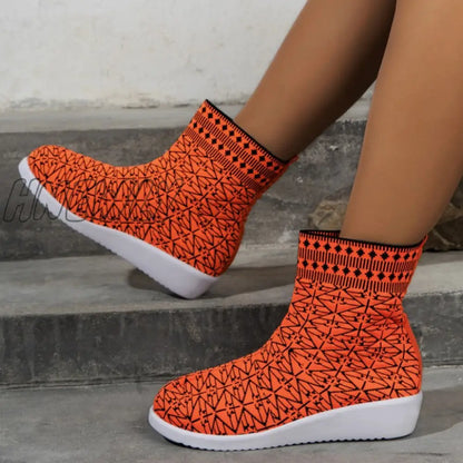 xsrrr - Tangerine Red Casual Patchwork Round Comfortable Out Door Shoes