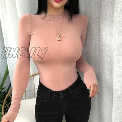 xsrrr Thin Summer Top Sexy T Shirt Women Elasticity T-Shirt Korean Style Woman Clothes Slim Tshirt Female Casual Long Sleeve Tops