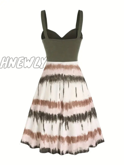 xsrrr Tie Dye Print Fake Button Dress, Casual Sleeveless Backless For Summer, Women's Clothing