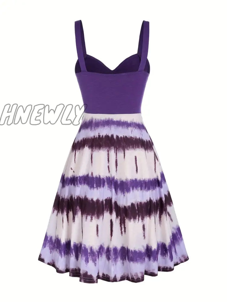 xsrrr Tie Dye Print Fake Button Dress, Casual Sleeveless Backless For Summer, Women's Clothing