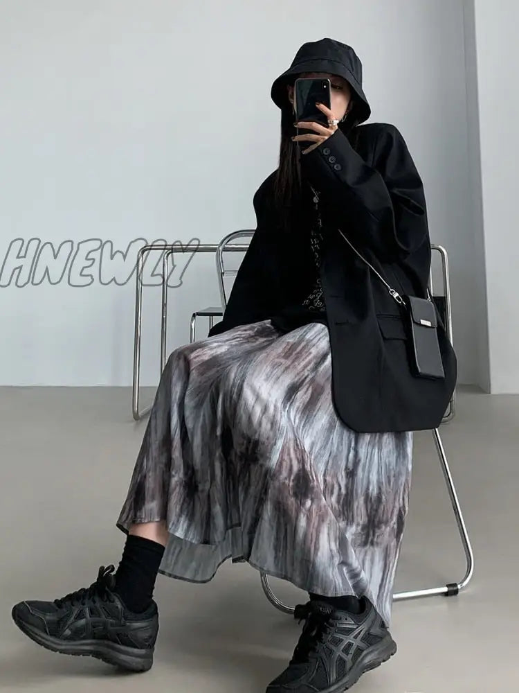 Hnewly Tie Dye Skirts Women Mid-calf High Waist Streetwear Retro Summer Y2k Clothes Fashion Korean Harajuku Casual Females