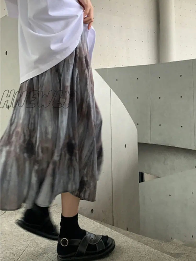 Hnewly Tie Dye Skirts Women Mid-calf High Waist Streetwear Retro Summer Y2k Clothes Fashion Korean Harajuku Casual Females