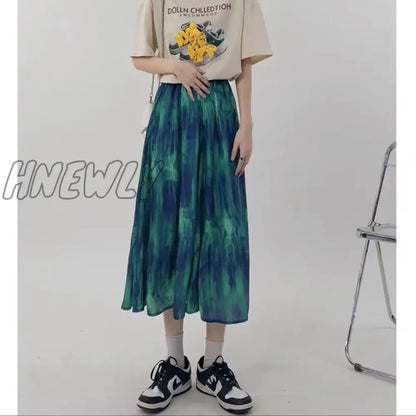 Hnewly Tie Dye Skirts Women Mid-calf High Waist Streetwear Retro Summer Y2k Clothes Fashion Korean Harajuku Casual Females