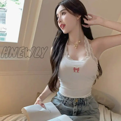 xsrrr Top Crop Top Women's Lace Embroidery Butterfly Graphics Tank Top Ladies Sexy Vest Female Coquette Summer Clothes Y2k