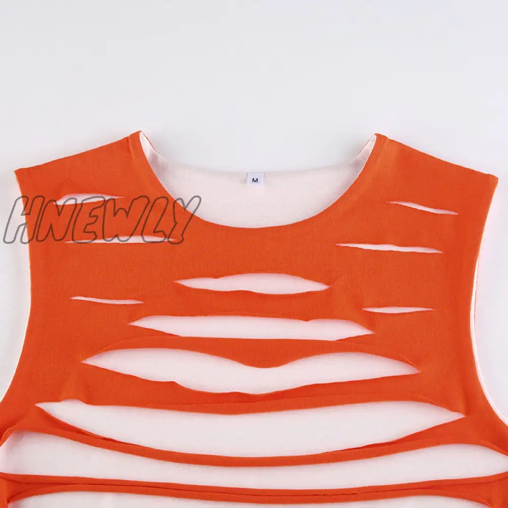 xsrrr Trendy Hole Cut Out Crop Top with Arm Sleeves Y2k Harajuku Streetwear Sexy T Shirts Women Orange Blue Swaggy Outfits