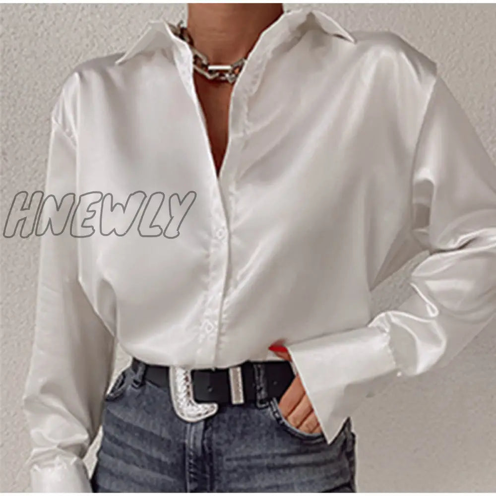 xsrrr Tunics Women's Blouses Autumn Oversize Shirt Elegant Lapel Satin Shirts Long Sleeve Buttons Basic Tops Sexy Solid Blusas