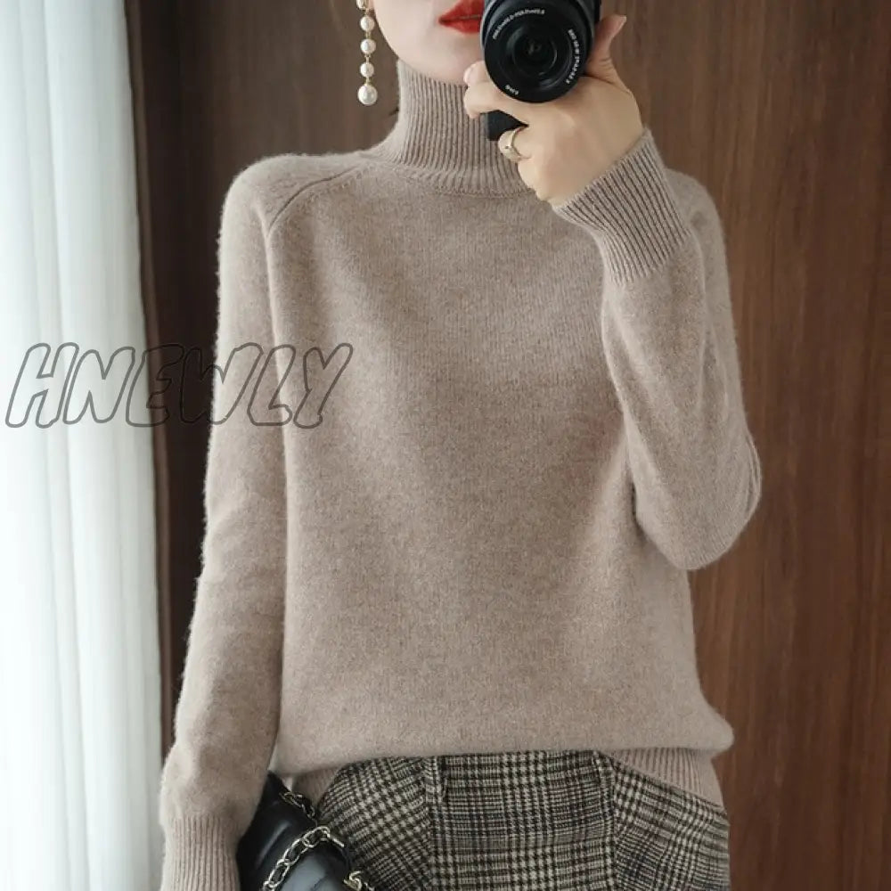 xsrrr Turtleneck Cashmere Sweaters Women Autumn Winter Solid Color Knitted Jumper Female Casual Long Sleeved Loose Bottoming Sweater