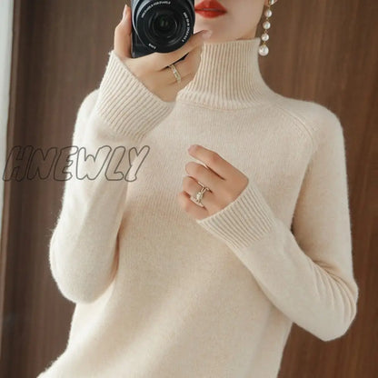 xsrrr Turtleneck Cashmere Sweaters Women Autumn Winter Solid Color Knitted Jumper Female Casual Long Sleeved Loose Bottoming Sweater