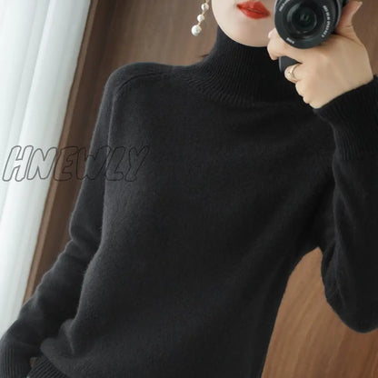 xsrrr Turtleneck Cashmere Sweaters Women Autumn Winter Solid Color Knitted Jumper Female Casual Long Sleeved Loose Bottoming Sweater