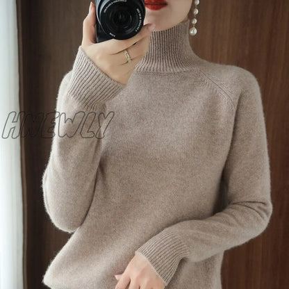 xsrrr Turtleneck Cashmere Sweaters Women Autumn Winter Solid Color Knitted Jumper Female Casual Long Sleeved Loose Bottoming Sweater