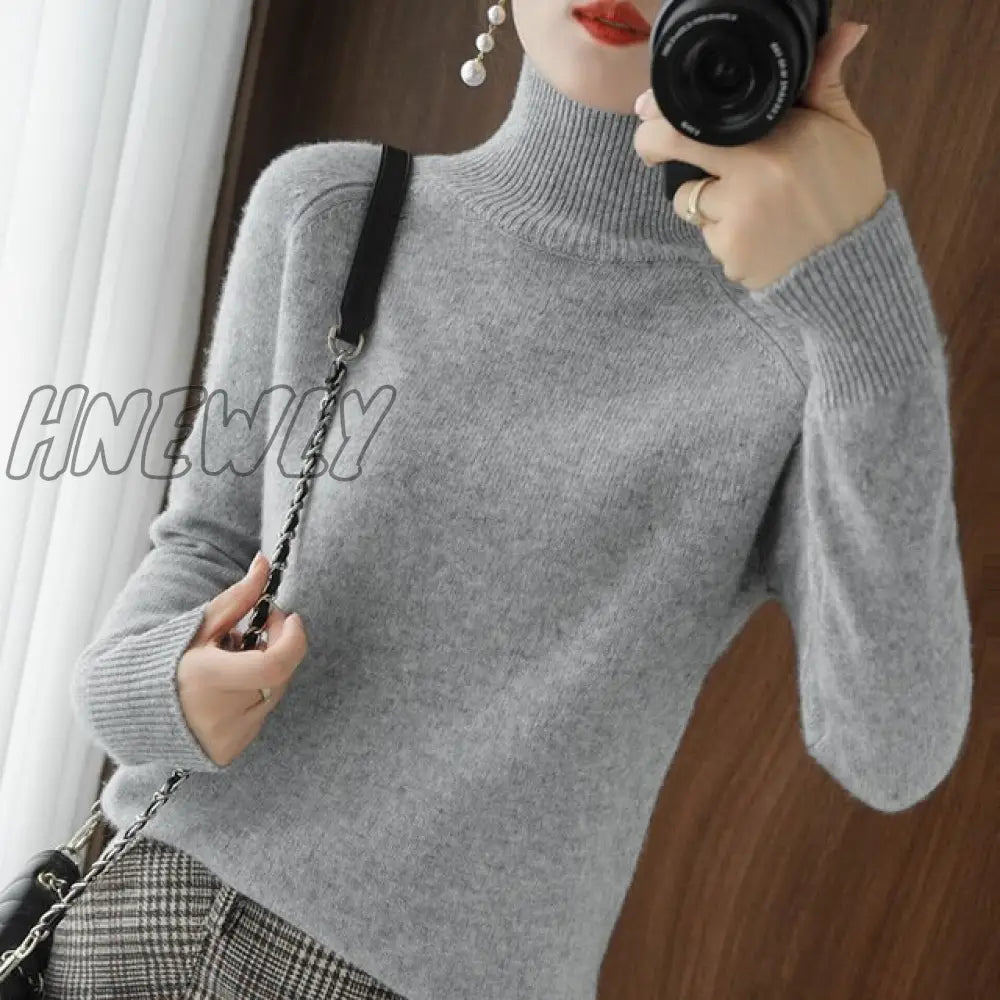 xsrrr Turtleneck Cashmere Sweaters Women Autumn Winter Solid Color Knitted Jumper Female Casual Long Sleeved Loose Bottoming Sweater