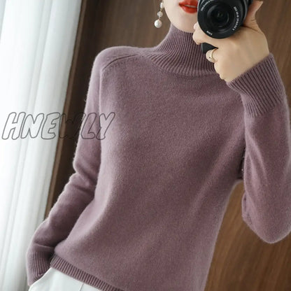 xsrrr Turtleneck Cashmere Sweaters Women Autumn Winter Solid Color Knitted Jumper Female Casual Long Sleeved Loose Bottoming Sweater