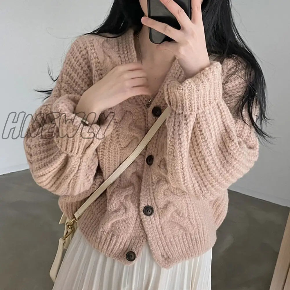 xsrrr Twisted Knitted Cardigan Women Lazy Style Loose Single Breasted Sweater Coat Ladies Winter Simple Casual V Neck Cardigans