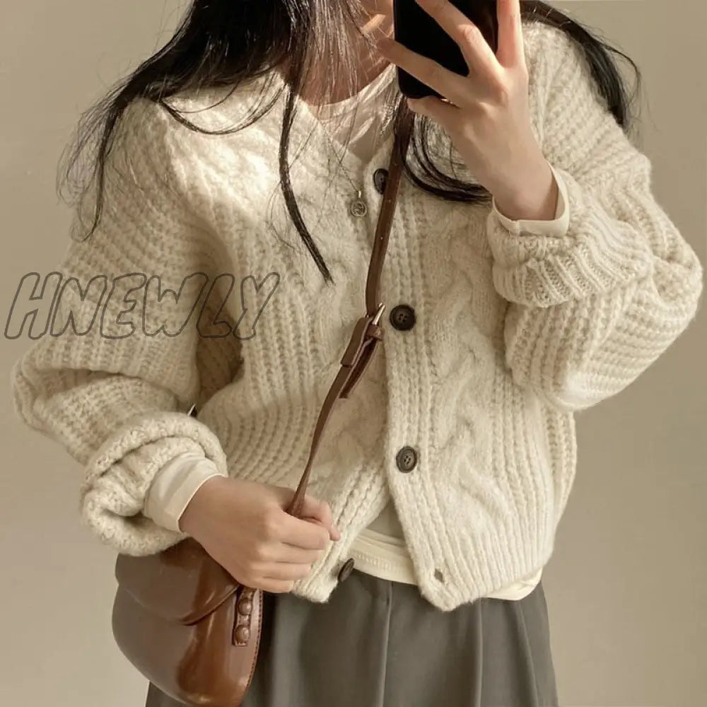 xsrrr Twisted Knitted Cardigan Women Lazy Style Loose Single Breasted Sweater Coat Ladies Winter Simple Casual V Neck Cardigans