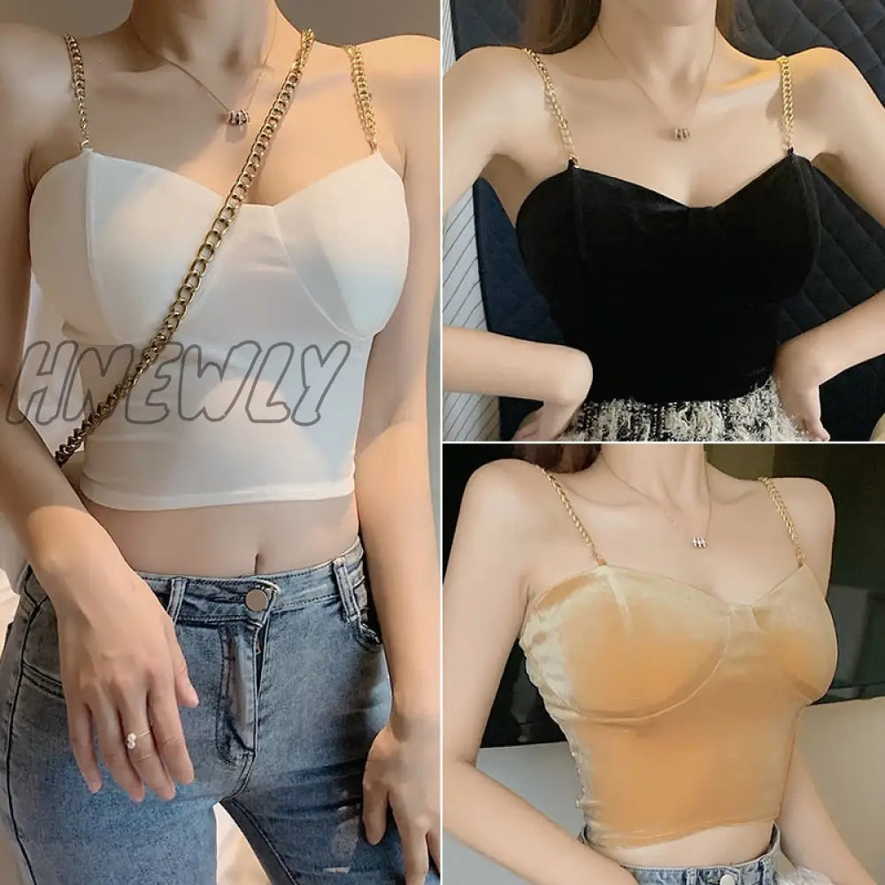 xsrrr Velvet crop tops sexy solid color sling camisole spaghetti strap tanke top women built in bra new fashion casual camis hot