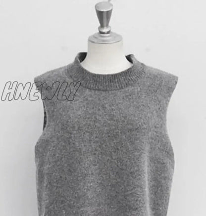 Hnewly Vest New Autumn Women Vest Pretty Sleeveless O-Neck Rabbit Hair Knitted Vest Women Plus Size 2XL 3XL 4XL Famale Vests