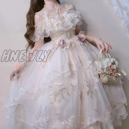 xsrrr Victorian Retro Lolita Jsk Dress Japanese Women Sweet Lace Floral Embroidery Princess Wedding Dresses Girls Cute Party Vestidos