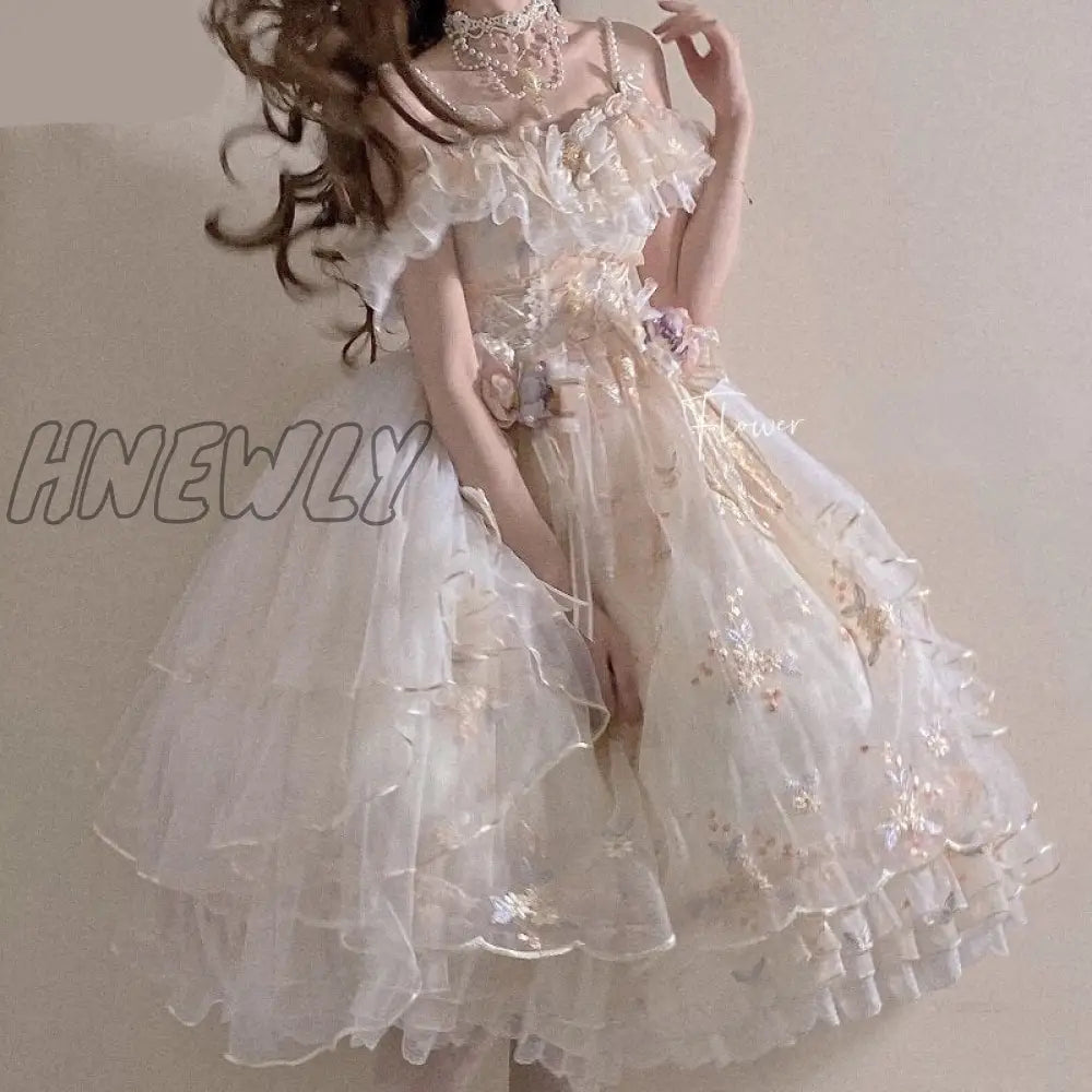 xsrrr Victorian Retro Lolita Jsk Dress Japanese Women Sweet Lace Floral Embroidery Princess Wedding Dresses Girls Cute Party Vestidos