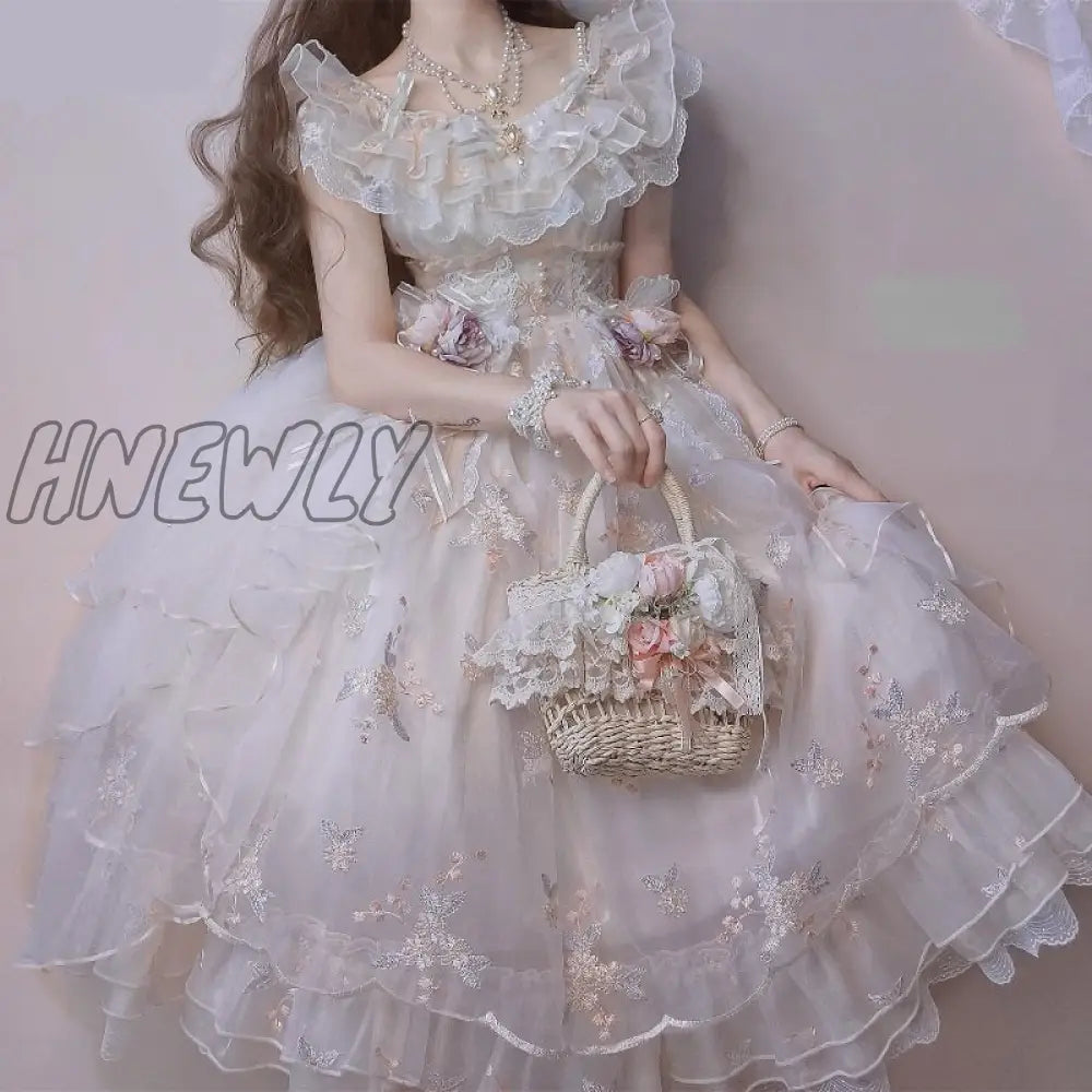 xsrrr Victorian Retro Lolita Jsk Dress Japanese Women Sweet Lace Floral Embroidery Princess Wedding Dresses Girls Cute Party Vestidos