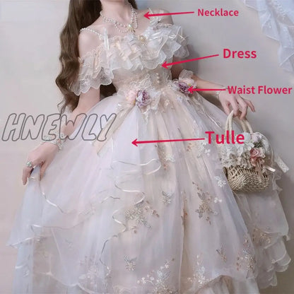 xsrrr Victorian Retro Lolita Jsk Dress Japanese Women Sweet Lace Floral Embroidery Princess Wedding Dresses Girls Cute Party Vestidos Halloween