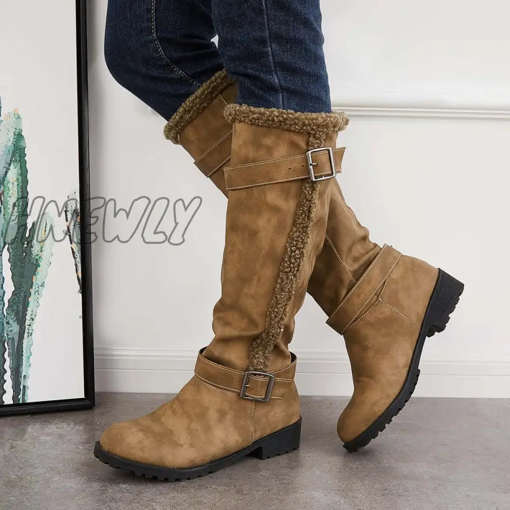 Hnewly Warm Knee High Snow Boots Winter Fur Lined Riding Boots