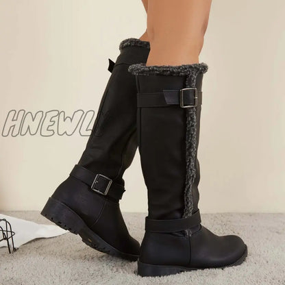 Hnewly Warm Knee High Snow Boots Winter Fur Lined Riding Boots