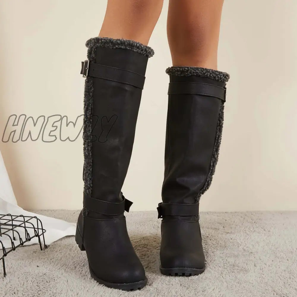 Hnewly Warm Knee High Snow Boots Winter Fur Lined Riding Boots