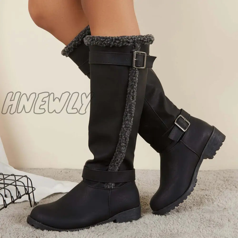 Hnewly Warm Knee High Snow Boots Winter Fur Lined Riding Boots